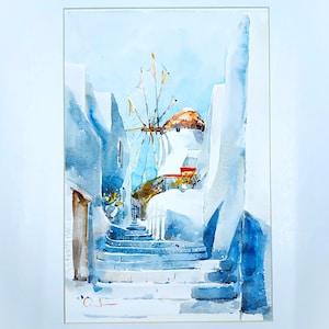 Pittura di Mykonos, Mulino a vento a Mykonos, Arte dell'acquerello