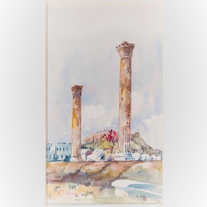 Tempio Di Zeus, Arco Di Adriano, Acropoli Acquerello, Atene Grecia pittura, Acquerello Arte