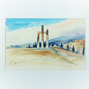 Temple Of Zeus, Arch Of Hadrian, Acropolis Watercolor, Athens Greece  painting, Water Color Art