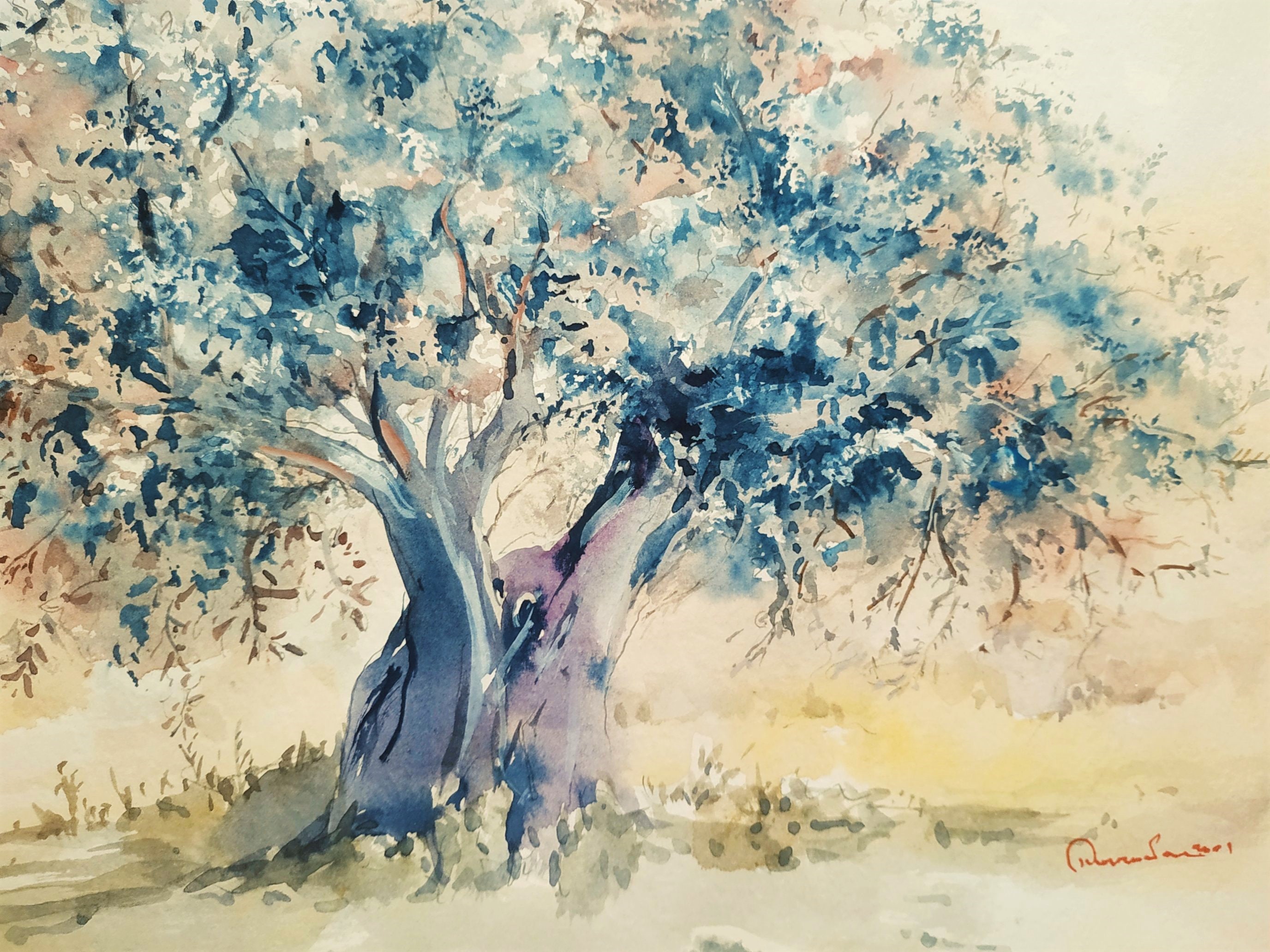 Olivenbaum Aquarell,Olivenblatt Malerei,Holly Tree,Olivenbaum Malerei, Olivenbaum in bergiger Landschaft,Olivenbaum in Parthenon - Etsy sterreich