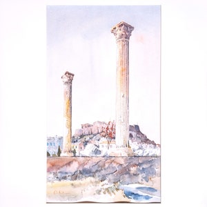 Temple Of Zeus, Arch Of Hadrian, Acropolis Watercolor, Athens Greece  painting, Water Color Art