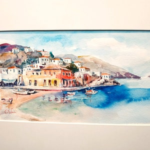 Water color painting,Water color on paper, Hydra island,Greek art,Original Painting