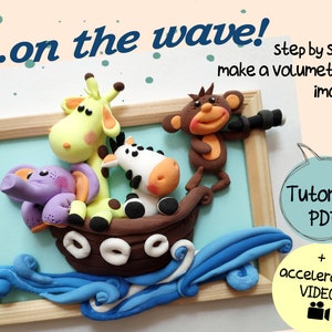 How to make polymer clay image yourself DIY, PDF tutorial +video  On the waves!!!  Tutorial for kid, kids activity, diy clay tutorial