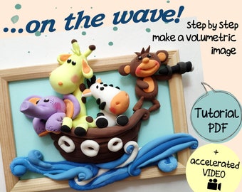 How to make polymer clay image yourself DIY, PDF tutorial +video  On the waves!!!  Tutorial for kid, kids activity, diy clay tutorial