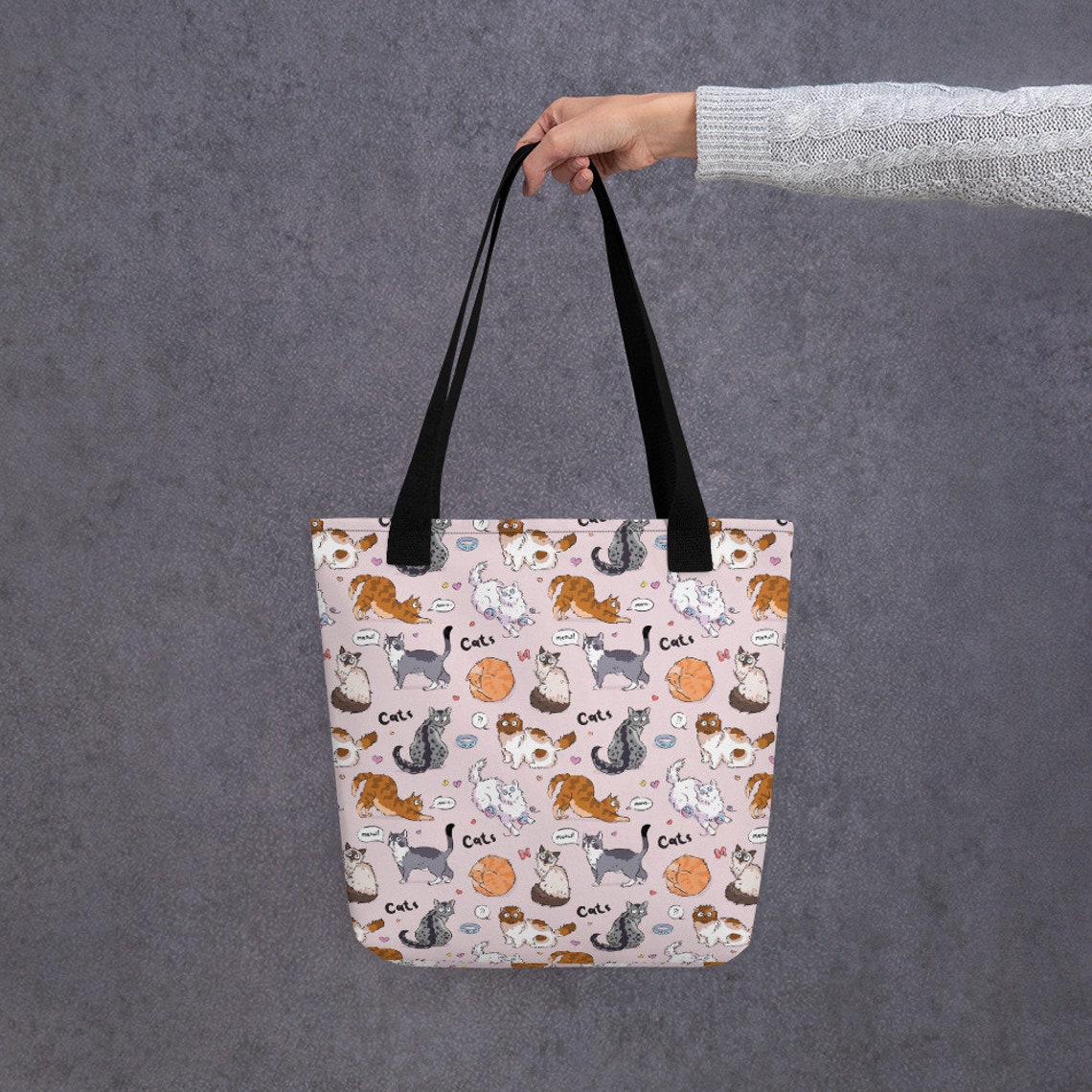 Cute Colorful Cartoon Cat printed Tote bag carry bag cat | Etsy