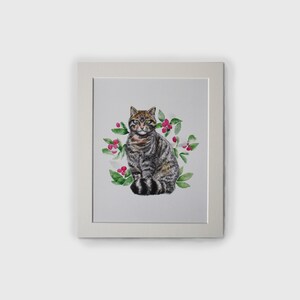 Impressão de arte Scottish Wildcat 8x10" | Desenho a lápis colorido com flores silvestres em aquarela impresso em cartão de papel reciclado de 300gsm