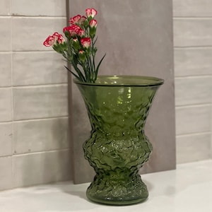 Green large vintage vase, unique texture