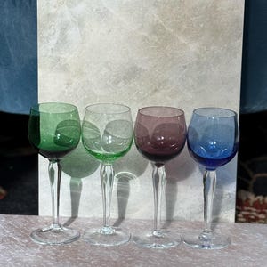 Midcentury modern Vintage Set of 5 color block wine Glasses, Digestivo, wine, Colored Glass, Barware, retro, gift, Drinking set, @baZeret