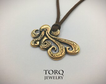 Pendentif pieuvre en bronze, collier tentacule, collier Kraken, talisman de protection steampunk, bijoux océan collier n'ayez pas peur, bijoux steampunk