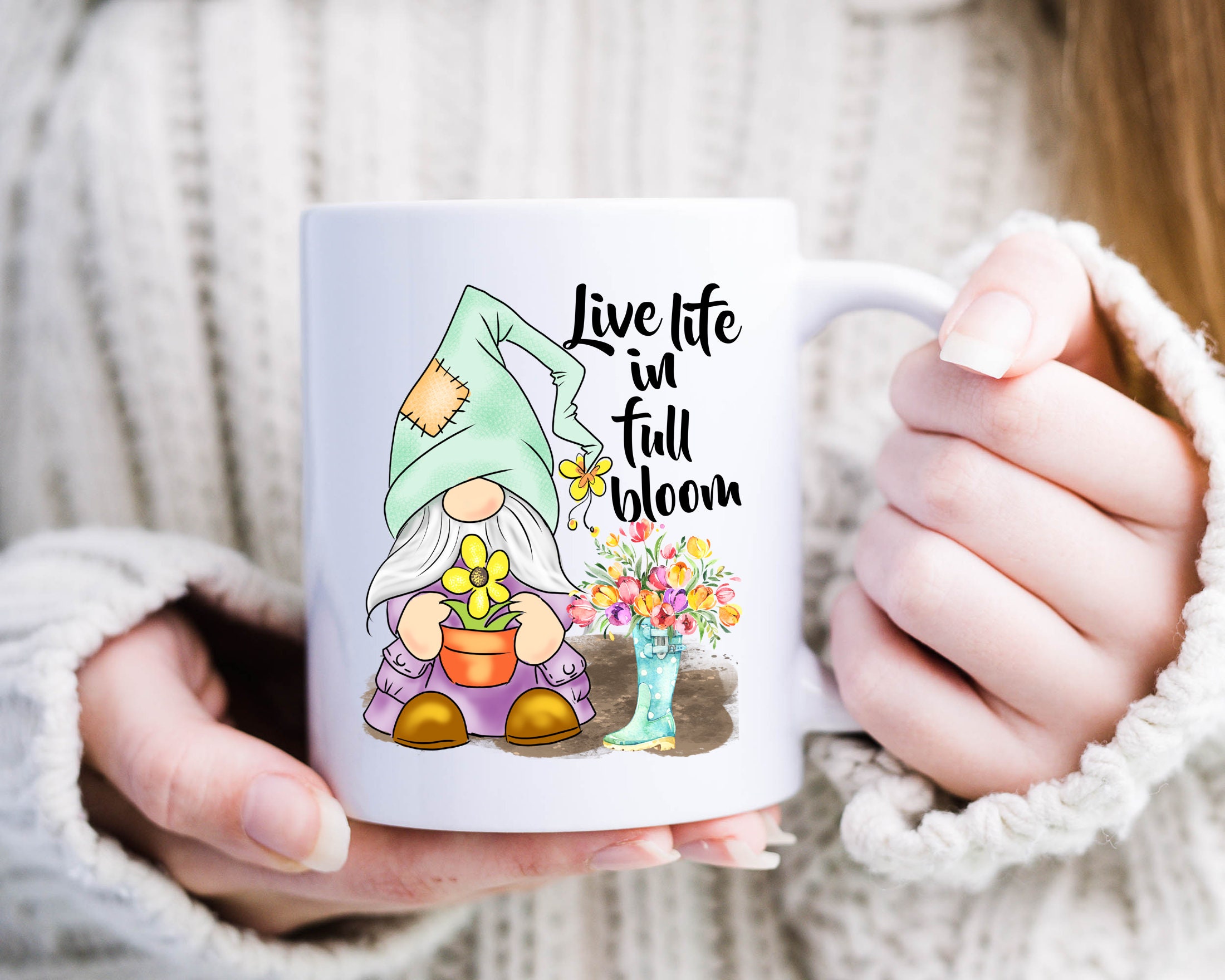 Spring Gnome Mug Spring Gnome Coaster Live Life in Full Etsy
