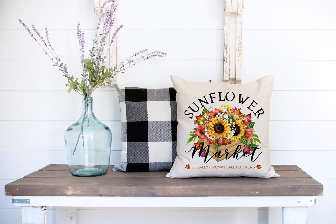 Farmhouse Pillow Covers Fall Pillow Cover SUNFLOWER Market Etsy