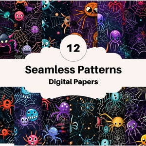 Creepy Halloween Spiders & Web - 12 High-Quality Printable Digital Paper, Spooky Seamless Pattern, 300dpi 12 x 12&quot; Digital File, Sublimation