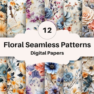 3D Smooth Watercolor Floral - 12 High Quality Digital Paper, Seamless Pattern, 300dpi, 12 x 12&quot; Digital File, Floral Sublimation