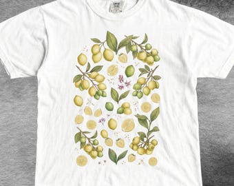 Maglietta con limoni anni '90, maglietta vintage a tema natura, maglietta con frutta Y2K, regali per giardinieri in stile cottagecore, maglietta grafica unisex per uomo e donna