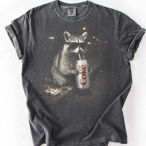 Raccoon Drinking Diet Coke T-Shirt - Funny Panda Shirt, Sunglasses Raccoon Tee, Vintage 90s Graphic Streetwear, Comfort Colors Top