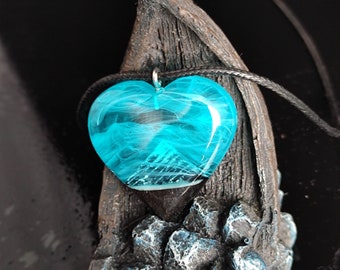 heart necklace, gift for her, handcarved pendant, mountain necklace, 5th anniversary gift, wood resin necklace, birthday gift, unique gift