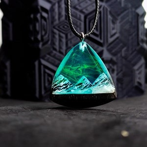 Aurora borealis Wood resin jewelry Northern lights Wood resin necklace Resin wood pendant Glow in the dark Gift for Her Birthday gift