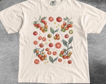 Maglietta con pomodori anni '90, maglietta vintage a tema natura, maglietta con frutta Y2K, regali per giardinieri in stile cottagecore, maglietta grafica unisex per uomo e donna