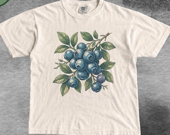 Vintage Blueberry 90s Graphic T-Shirt, Retro Comfort Colors® Fruit Berry Nature Y2k Unisex Shirt, Men & Women's Unisex Graphic Tee