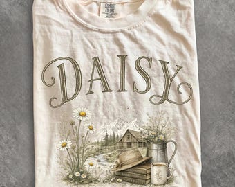 Maglietta grafica vintage con margherite, Comfort Colors® Maglietta floreale con fiori selvatici, regalo in stile country anni '90