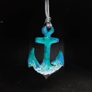 Anchor necklace, aurora borealis, mountain necklace, wood resin pendant, for women and men, birthday gift, made to order, birthday gift