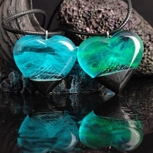 for women and men, pendant necklace, birthday gift, aurora borealis, northern lights, mountain necklace, glow in the dark, wood necklace