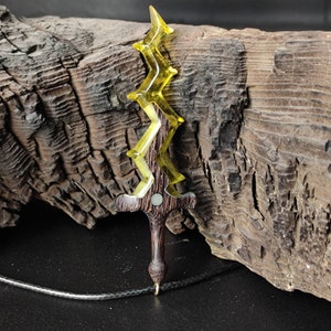 Robin&#39;s Levin Sword Pendant, wooden resin golden sword Pendant, fresh charm unique sword necklace, gift for him, birthday gift, cosplay gift