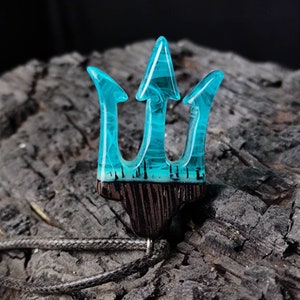 trident necklace, poseidon pendant, wood resin pendant, birthday gift, personalized jewelry, for women and men, handmade jewelry