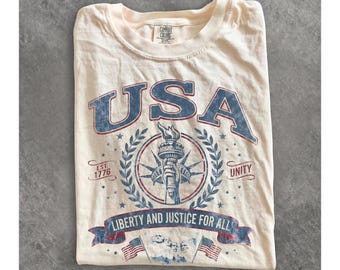 Maglietta patriottica vintage USA, maglietta anni '90 per il Giorno dell'Indipendenza degli Stati Uniti, maglietta grafica per il 4 luglio, maglietta "Una nazione sotto Dio" stile retrò, regalo USA