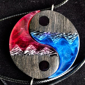 Yin yang pendants, couple necklaces, for women and men, birthday gift, wood resin jewelery, mountain necklace, personalized pendant,