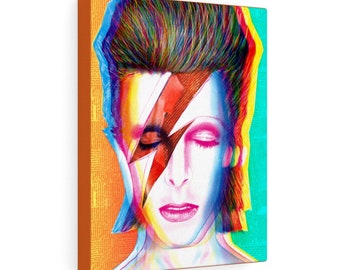 Rain-Bowie #1 - hand-sketched drawing, digitised with colour on stretched canvas available in 5 sizes. Uk production and delivery.