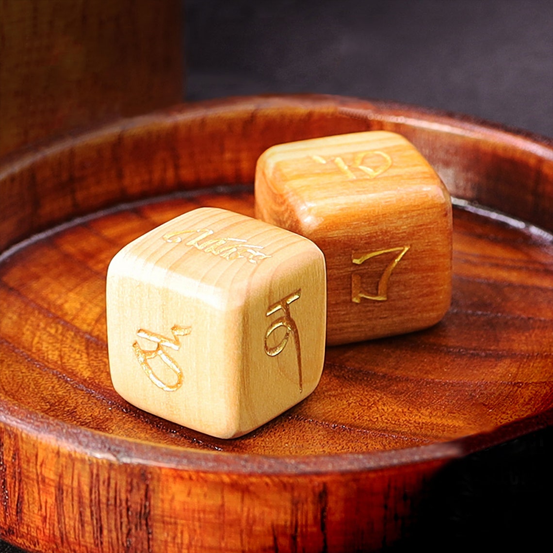 A Pair of 2 Tibetan Wood Mo Dicebuddhist Divination Dicerune Etsy