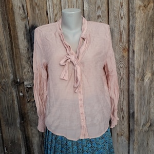 90s Vintage Long Sleeve Polka Dot Womens Pink Blouse Boho. Size M-L.