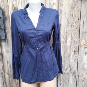 90s Vintage Blue Cotton Blouse: Boho Style, XS