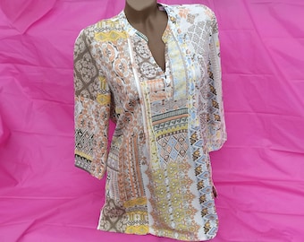 80s Vintage swing tunic Greek style. Summer tunic with an abstract pattern. Размер 38-40