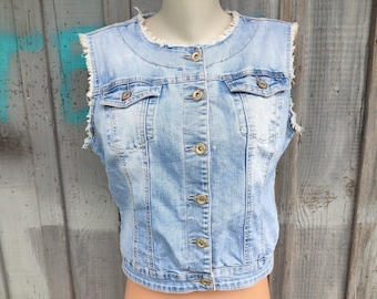 Gilet in denim da donna vintage anni '90 con bottoni. Taglia M-L.