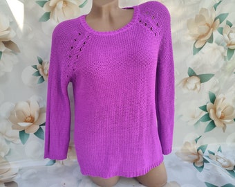 90s Vintage Purple Acrylic Sweater: Retro Long Sleeve Pullover (Size M-L)