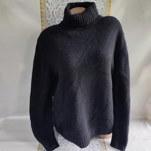 90s Vintage Lana Wool Women&#39;s Black High Neck Turtleneck Long Sleeve. Size 2XL-3XL.