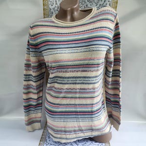 90s Vintage Women&#39;s Multicolor Striped Sweater/Pullover Long Sleeve. Size S-M.