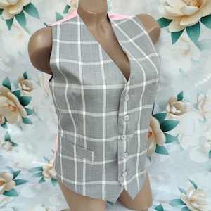 90s Vintage Womens Gray Formal Vest Plaid. Size M.