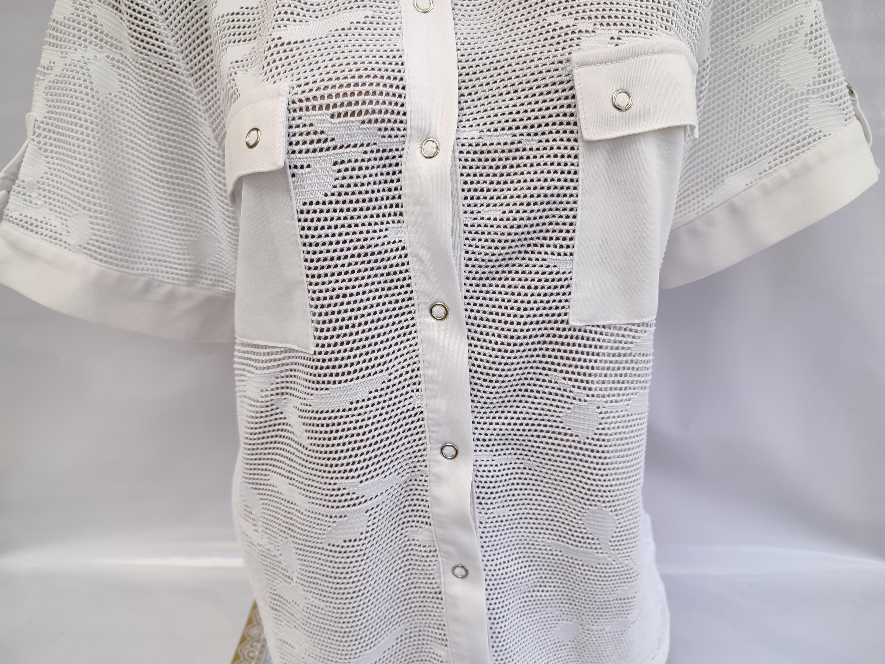 90s Vintage Women's White Mesh Transparent Blouse/shirt Short