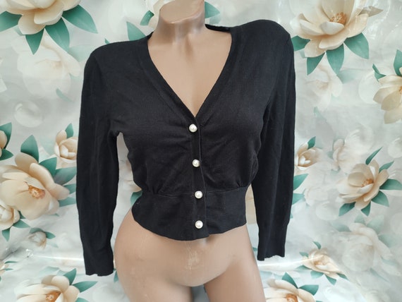 Black cardigan pearl buttons sale