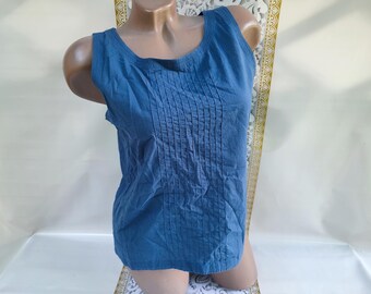 90s Vintage Cotton Women's Blue Minimalist Top/Tank Top. Size M.