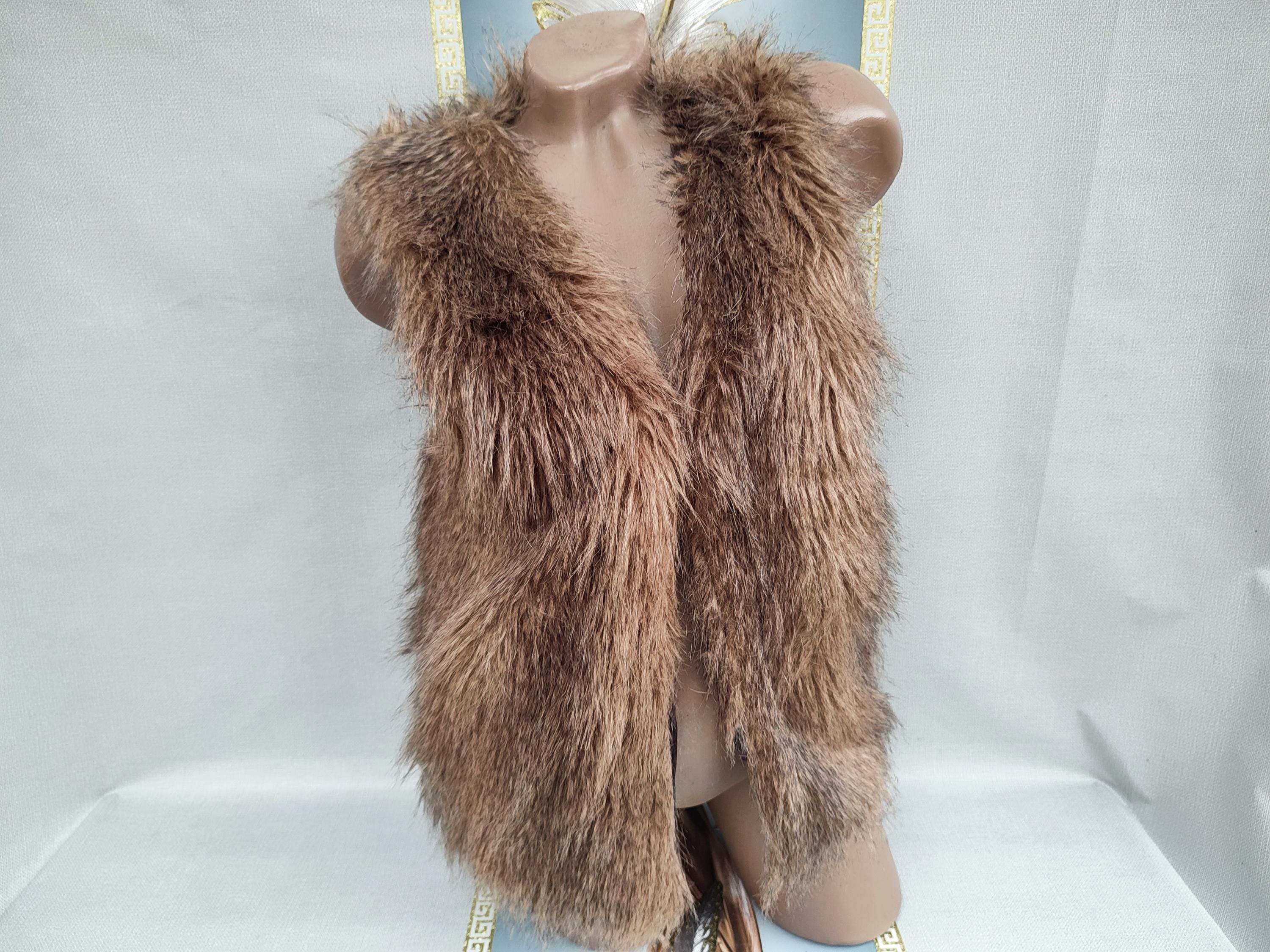 90s Women's Beige Fake Fur Vest with Pockets. Size XS. - Etsy 日本