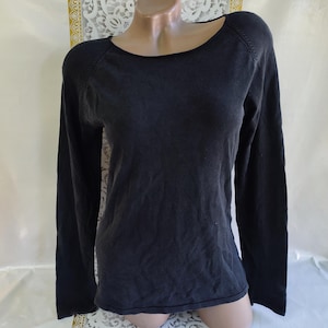 90s Vintage Silk Elastane Women&#39;s Black Basic Pullover. Size S-M.