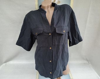 90s Women's Black Blouse Short Sleeves. Sizes M-L.