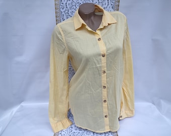 Blusa/camisa vintage de algodón amarilla de los años 90, manga larga. Tallas S-M.