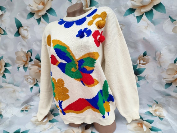 90s Vintage Women's White Sweater/Pullover Oversi… - image 3