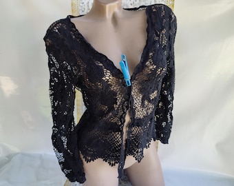90s Vintage Women's Black Lace Bolero Long Sleeve. Size XS-S.