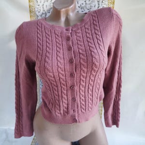 90s Vintage Women&#39;s Powder Crop Cardigan Buttoned Long Sleeve. Size S.